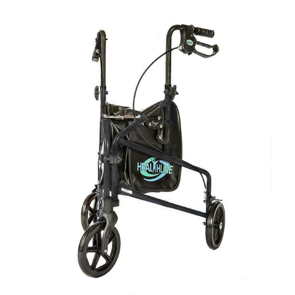 Aluminum Rollator Walker 3 Wheels - Foldable, Lightweight, Senior Walker with Basket Tray, Pouch, Brakes, Narrow for Small Spaces (BLACK) - Image 3