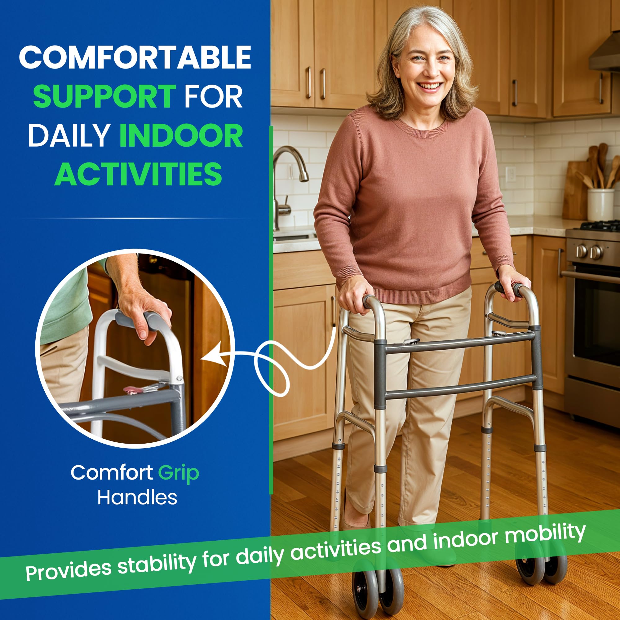 Bariatric Heavy-Duty Folding Walker with Wheels for Seniors, Adults, Extra Wide Front Wheel Walker (2 5-Inch Wheels), and Free 2 Pairs of Rear Glides Heavy Duty Sizes. Sized for Adults up to 450 lbs - Image 7