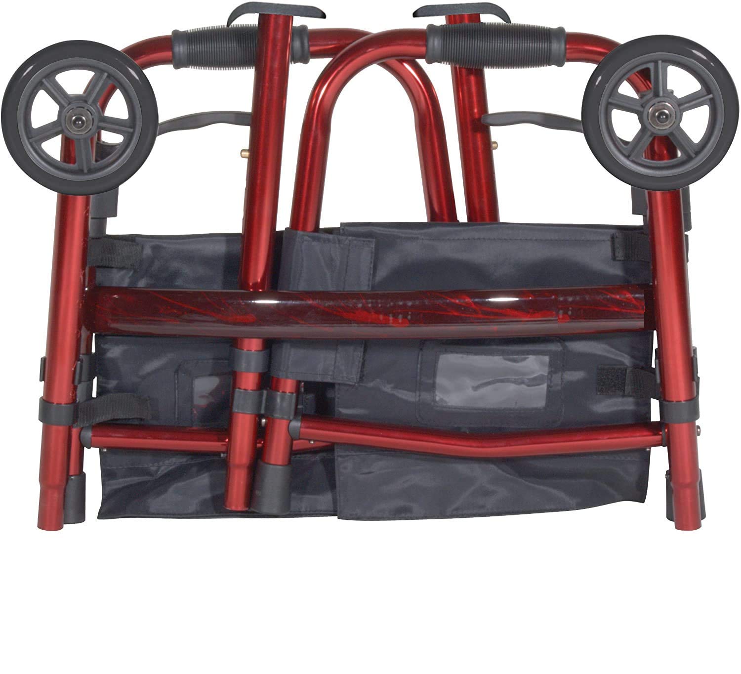HEALTHLINE 2 Wheel Walker for Seniors & Adults - Deluxe Lightweight Foldable Walker with Wheels 5" and Legs Fold Up Plus Extra Pouches (Red) - Image 3