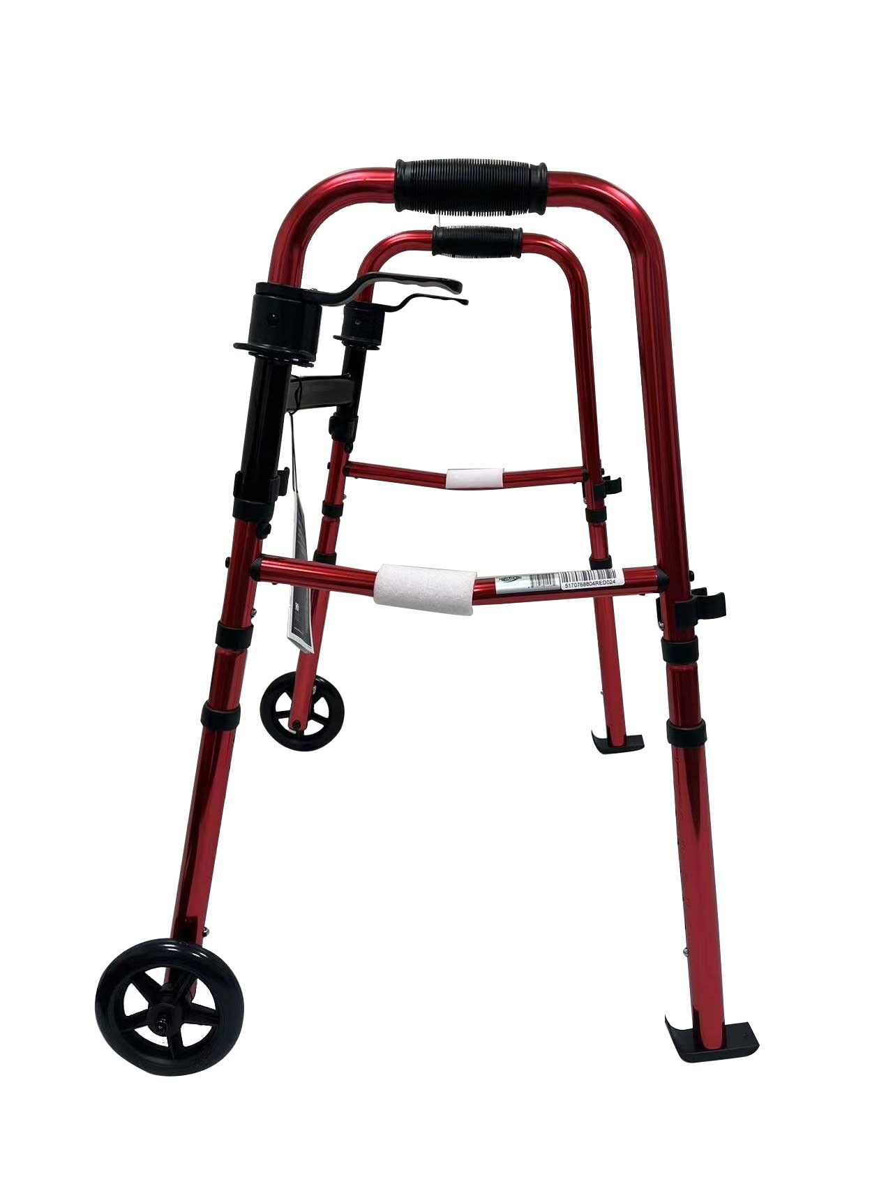 HEALTHLINE 2 Wheel Walker for Seniors & Adults - Deluxe Lightweight Foldable Walker with Wheels 5" and Legs Fold Up Plus Extra Pouches (Red) - Image 5