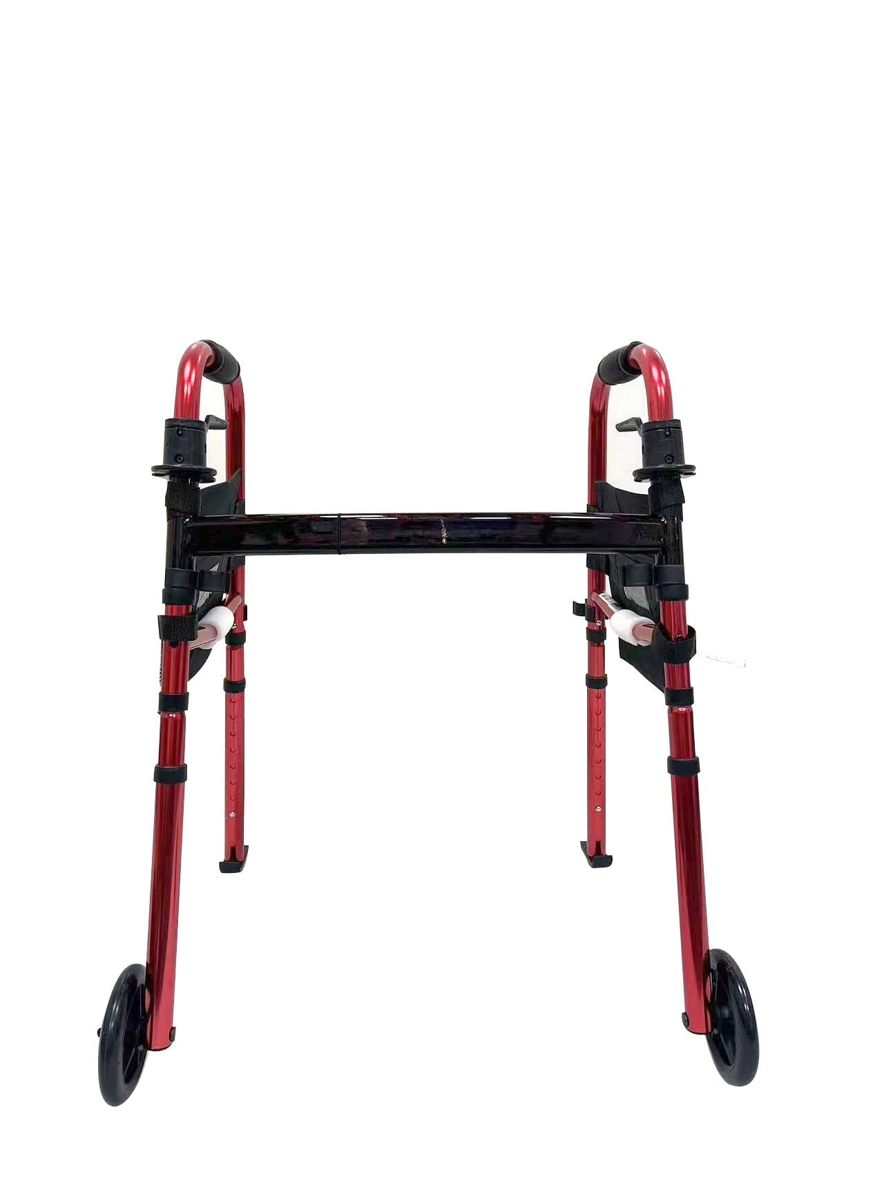 HEALTHLINE 2 Wheel Walker for Seniors & Adults - Deluxe Lightweight Foldable Walker with Wheels 5" and Legs Fold Up Plus Extra Pouches (Red) - Image 6