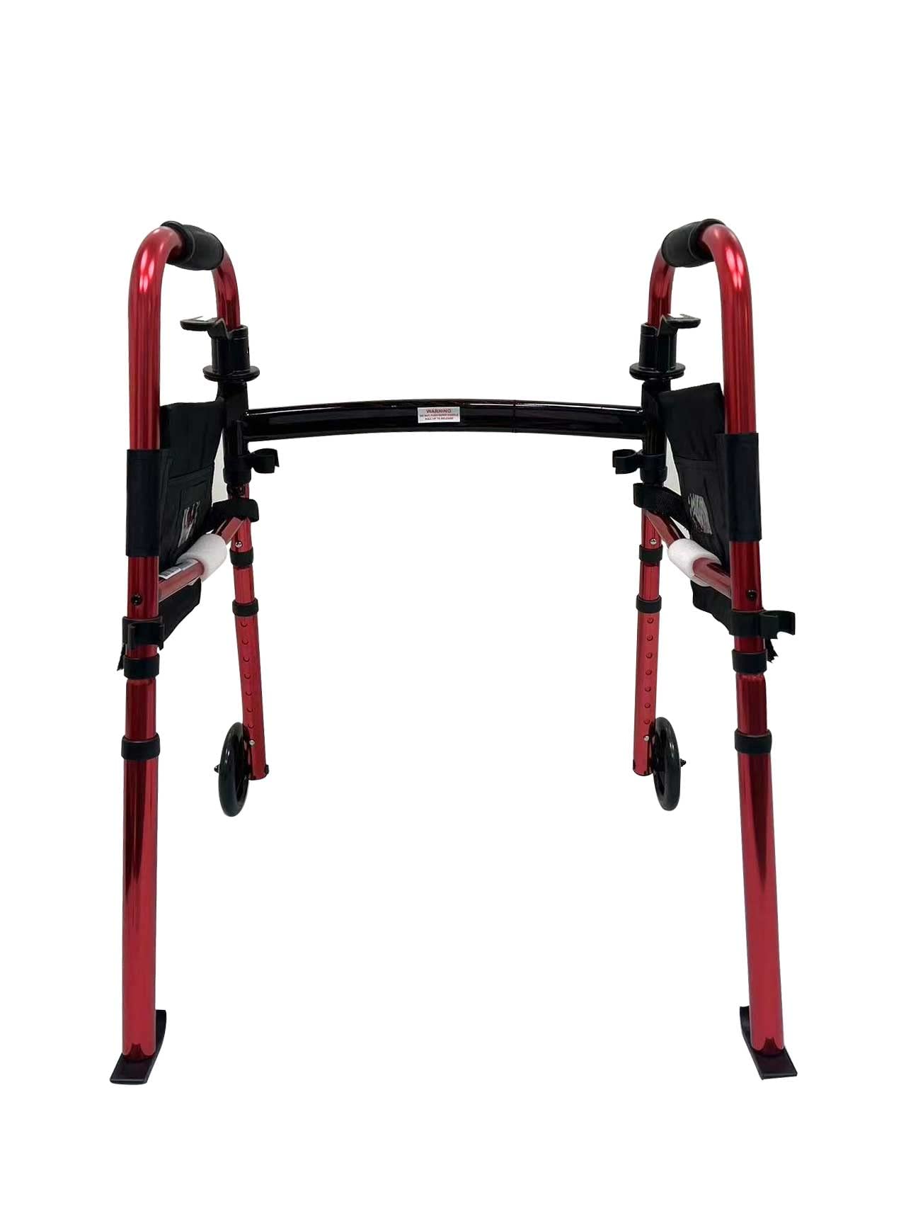 HEALTHLINE 2 Wheel Walker for Seniors & Adults - Deluxe Lightweight Foldable Walker with Wheels 5" and Legs Fold Up Plus Extra Pouches (Red) - Image 7
