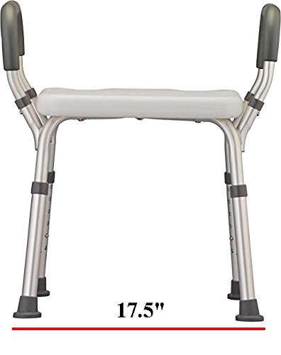 HEALTHLINE Adjustable Shower Bench with Arms – Lightweight Bath Seat with Padded Handles, Height 15"–20", White Plastic Seat with Drainage Holes, for Balance Assistance in Shower/Tub, 300 lb Capacity - Image 3