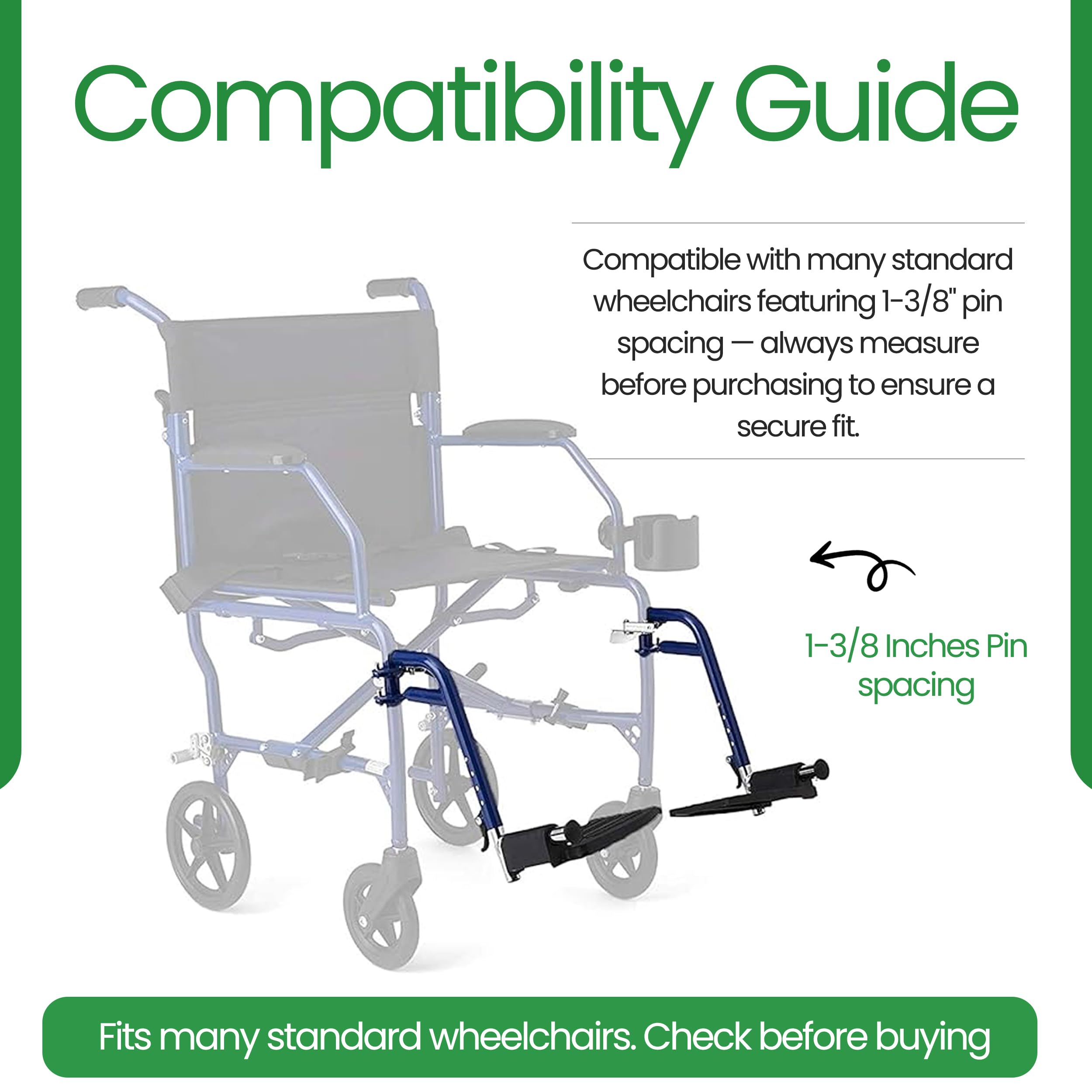 HEALTHLINE Adjustable Wheelchair Footrests with Heel Loops – Fits Many Standard Models with 1-3/8" Pin Spacing – Check Dimensions Before Purchase – Swing-Away Design, Height Adjustable, Blue (Pair) - Image 3