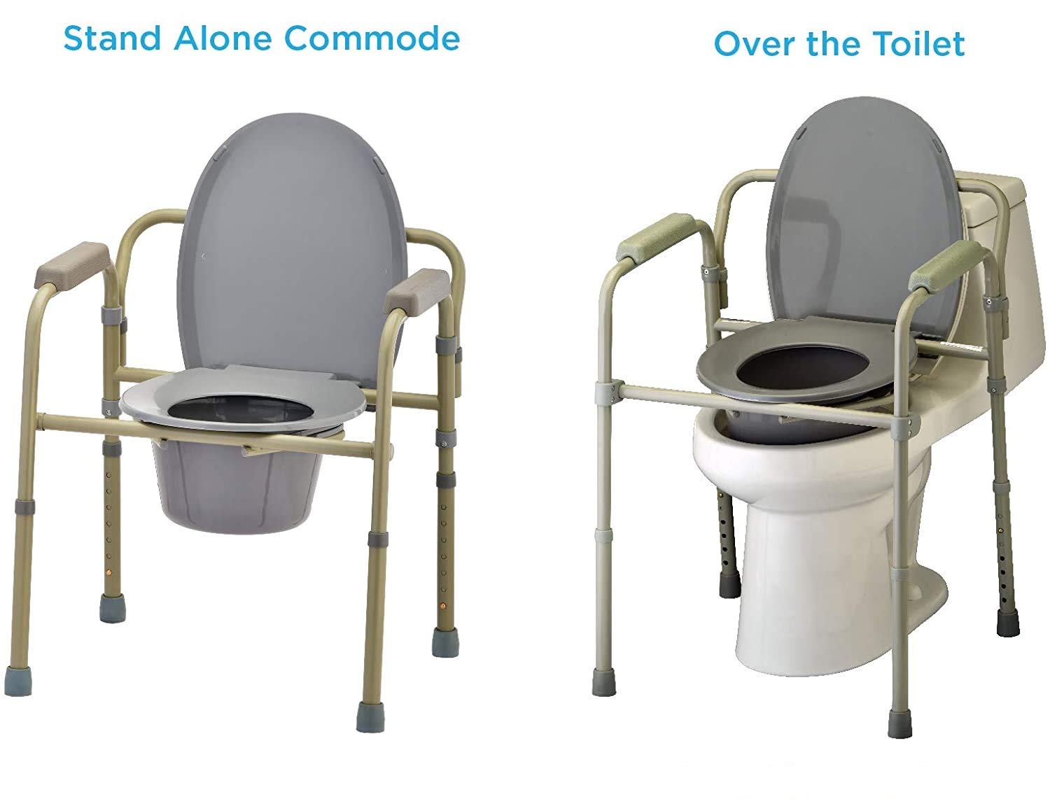 HEALTHLINE Bedside Commode for Seniors - Folding Commode Chair for Toilet with Arms - 3 in 1 Commode Chair Over Toilet Seat with Lid, Splash Guard & Arms - Image 3