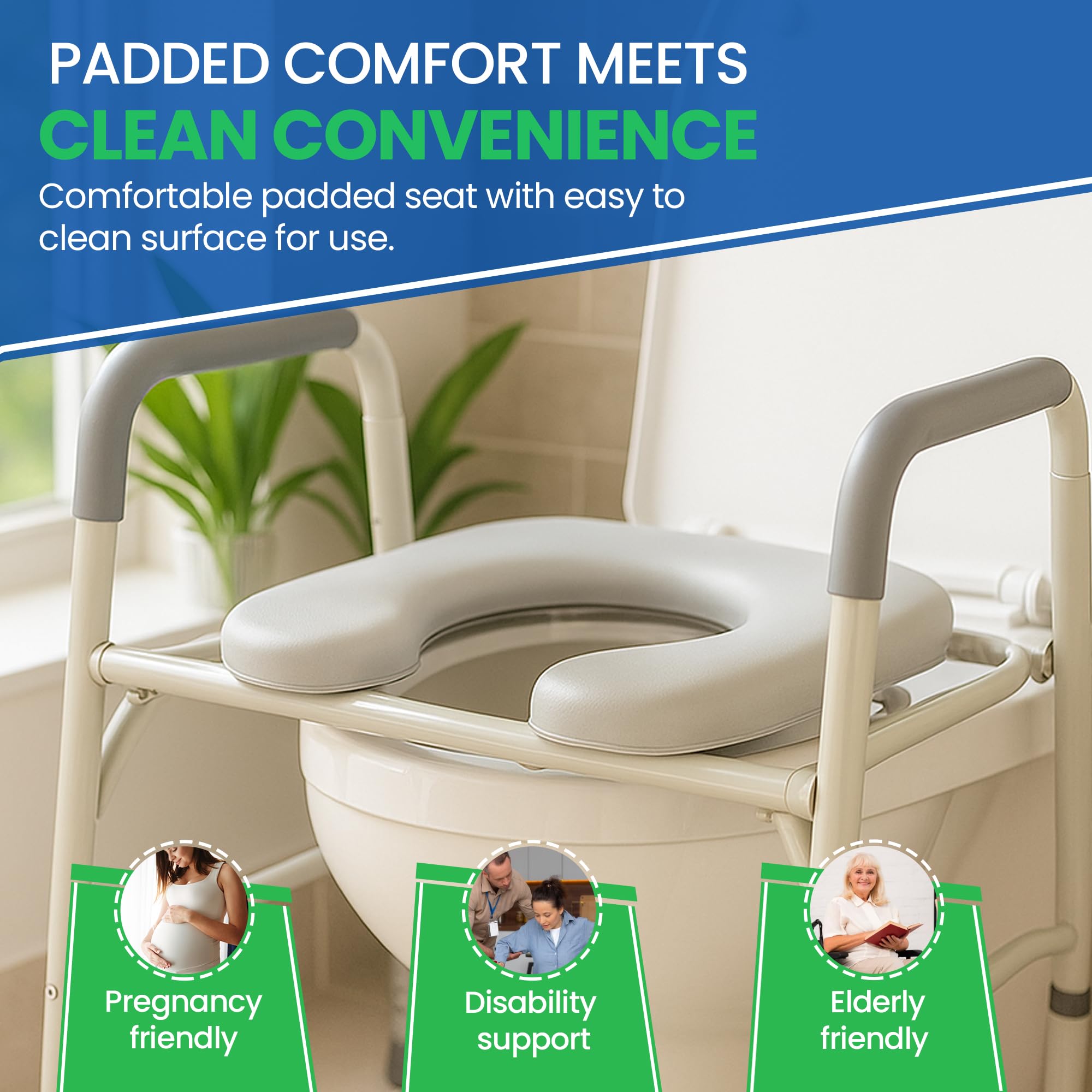 HEALTHLINE Commode Chair for Toilet Safety Frame 300 Lbs - Drop Arm Bedside Commode for Seniors - Wide Commode Toilet Chair for Adults - Image 4