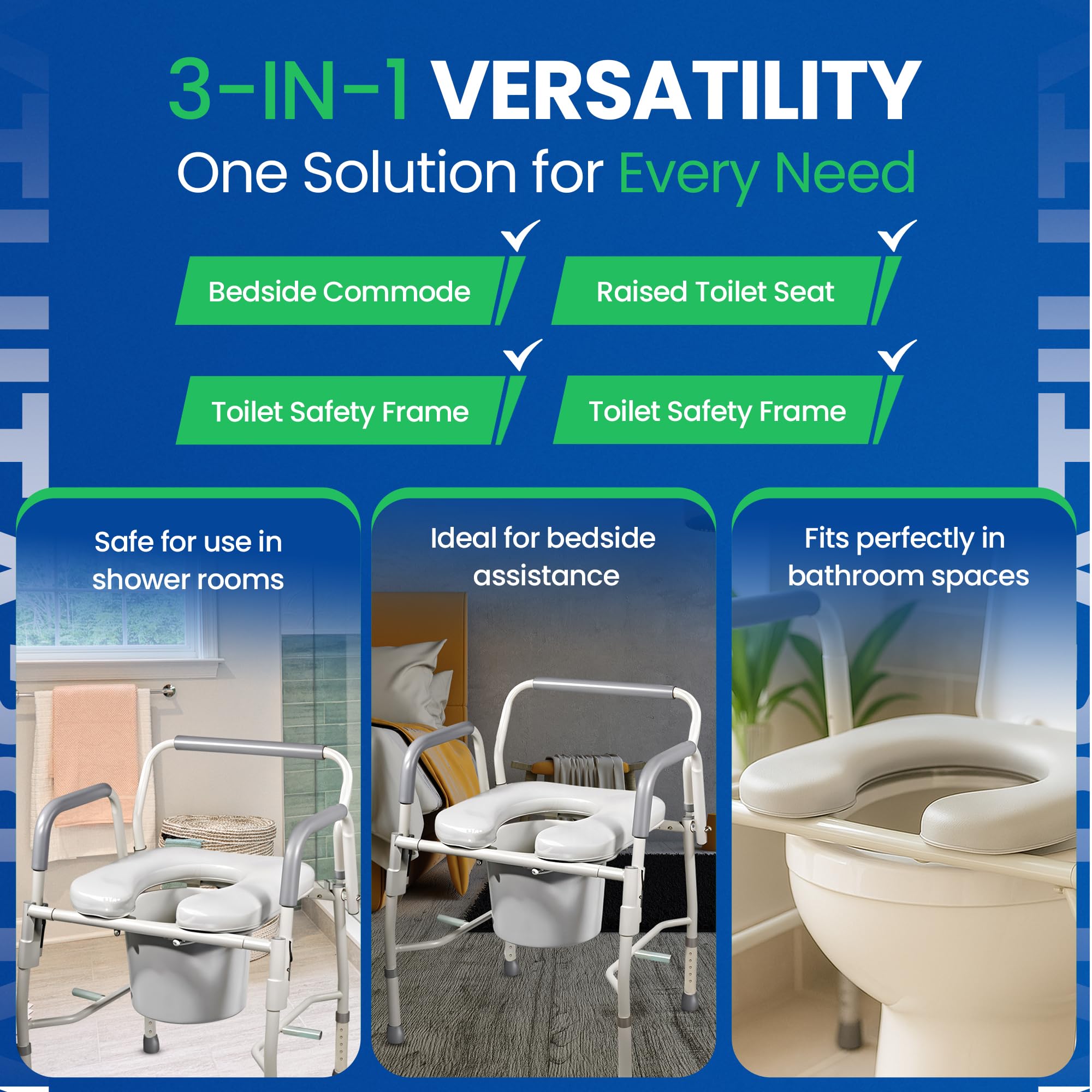 HEALTHLINE Commode Chair for Toilet Safety Frame 300 Lbs - Drop Arm Bedside Commode for Seniors - Wide Commode Toilet Chair for Adults - Image 5