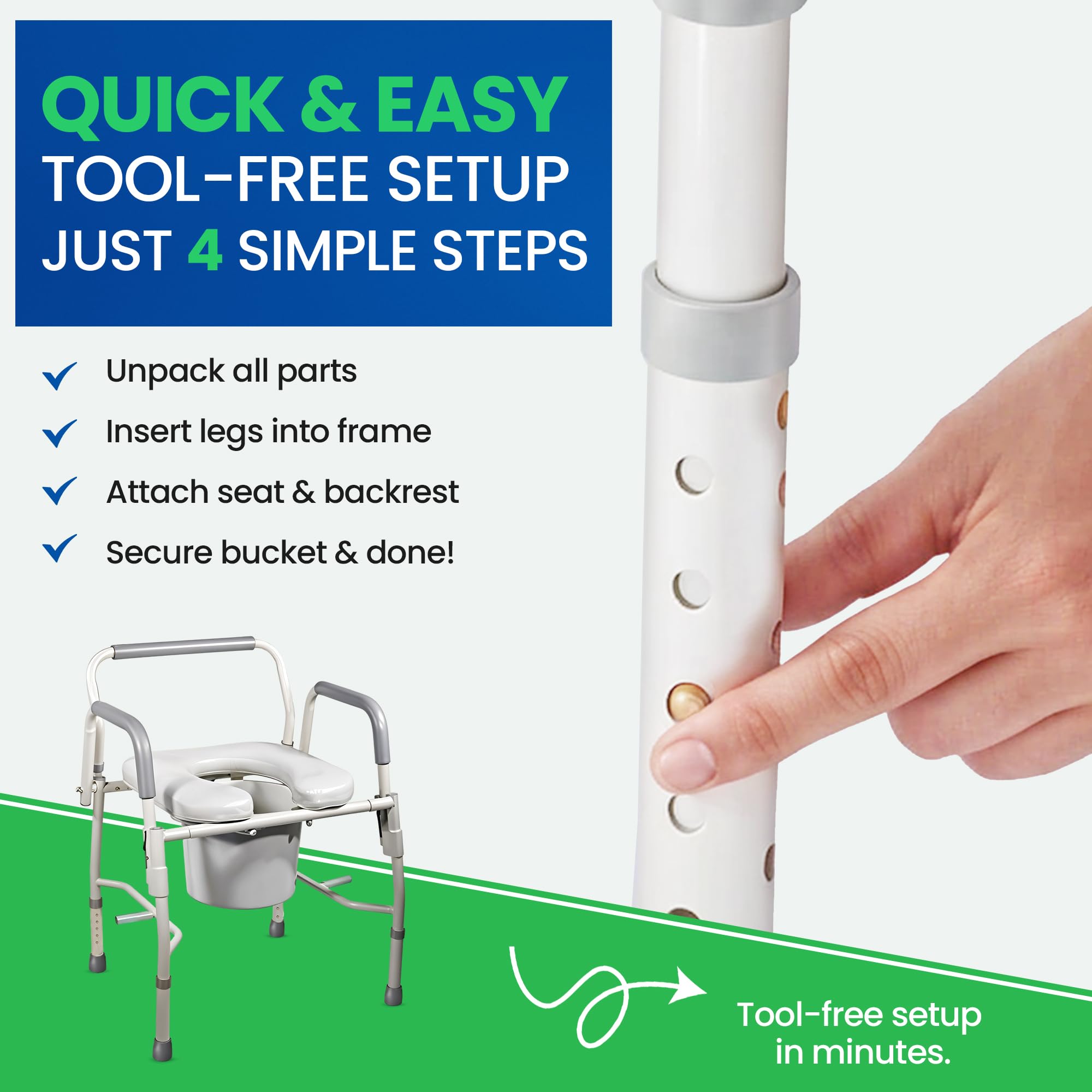 HEALTHLINE Commode Chair for Toilet Safety Frame 300 Lbs - Drop Arm Bedside Commode for Seniors - Wide Commode Toilet Chair for Adults - Image 6