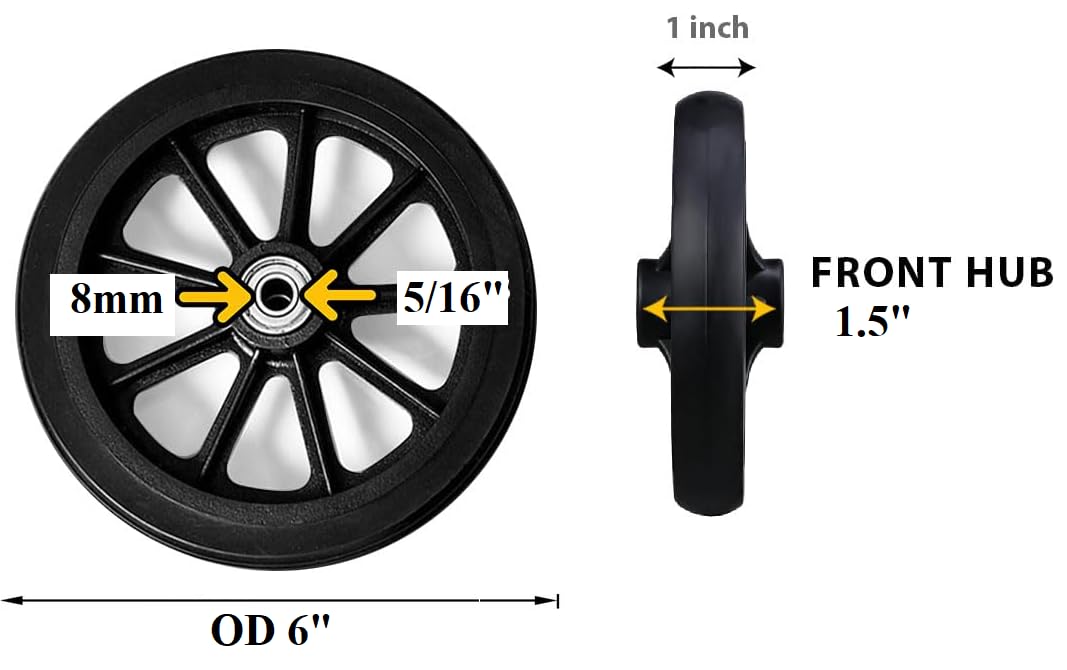 HEALTHLINE Health Line Products Walker Rollator Replacement 6" Wheels 9 Spoke Black (Front 2) - Image 3