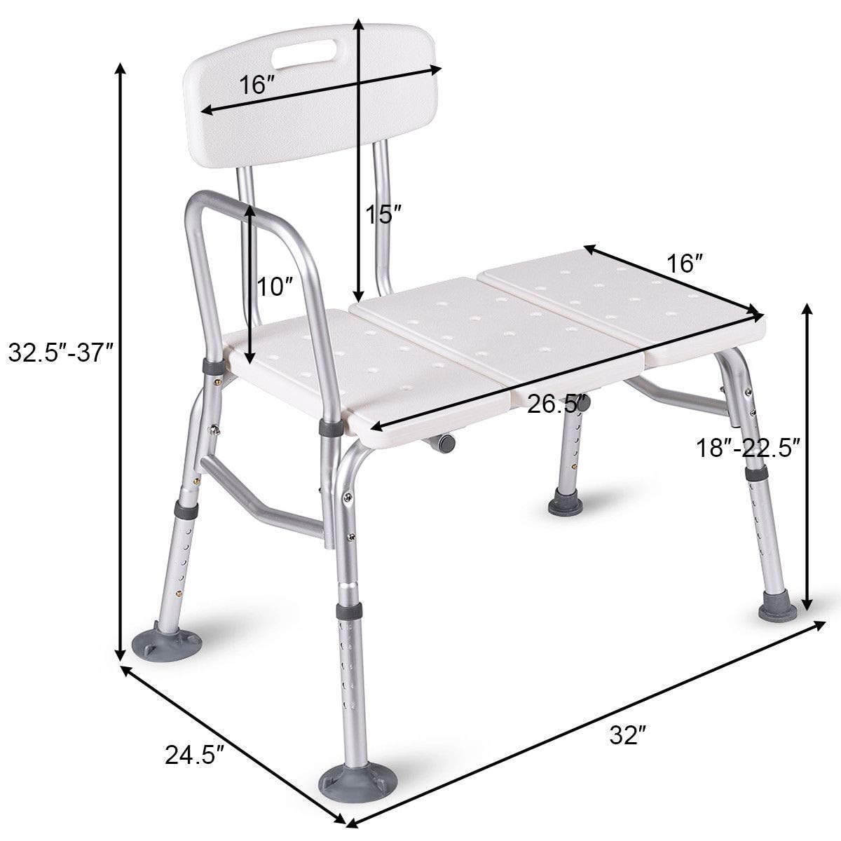 HEALTHLINE Heavy Duty Bariatric Tub Transfer Bench 400 lbs, Adjustable Tub Transfer Bench Medical Bath Shower Bench with Back and Non-Slip Seat, Gray - Image 3
