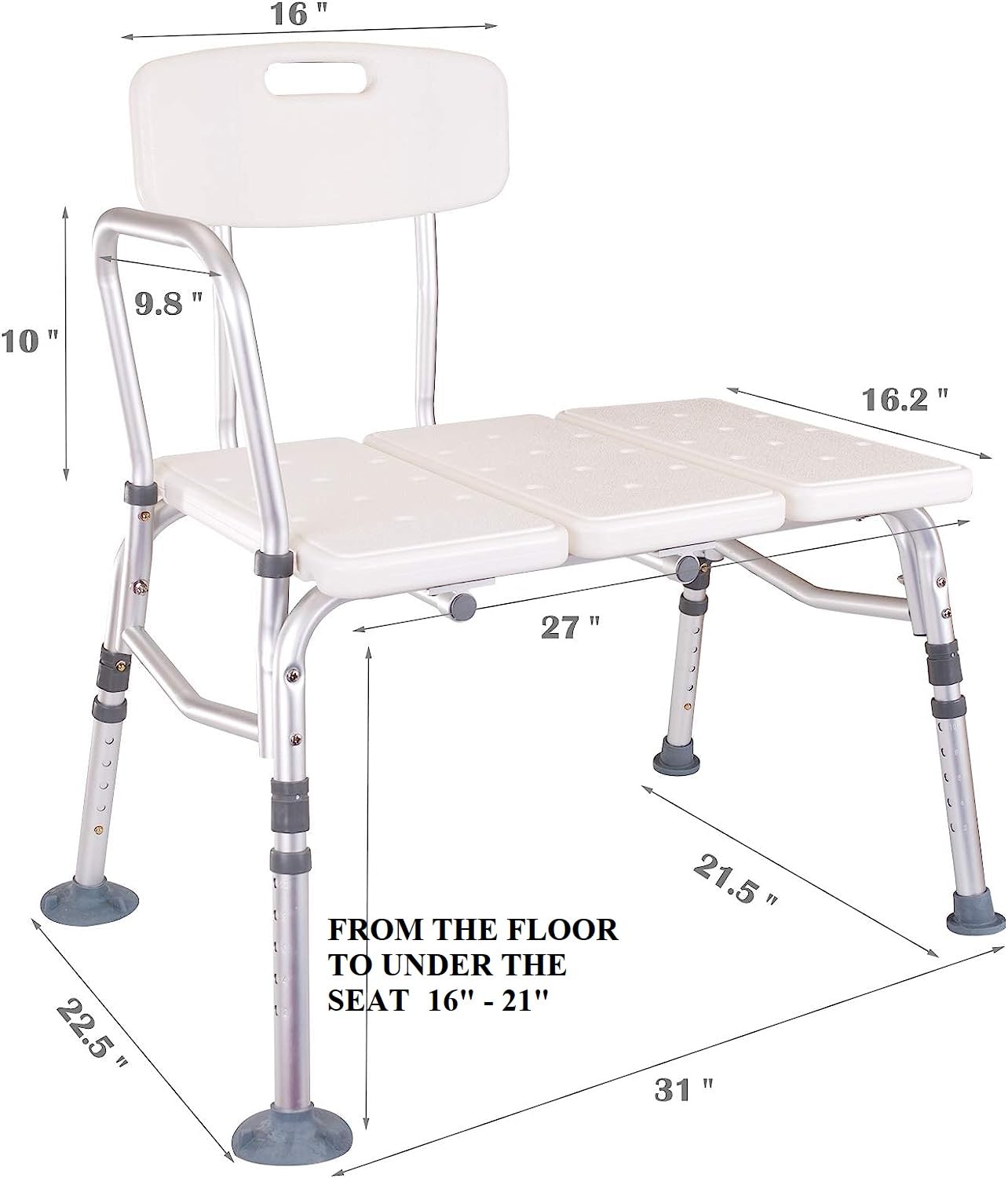 HEALTHLINE Heavy Duty Bariatric Tub Transfer Bench 400 lbs, Adjustable Tub Transfer Bench Medical Bath Shower Bench with Back and Non-Slip Seat, Gray - Image 9