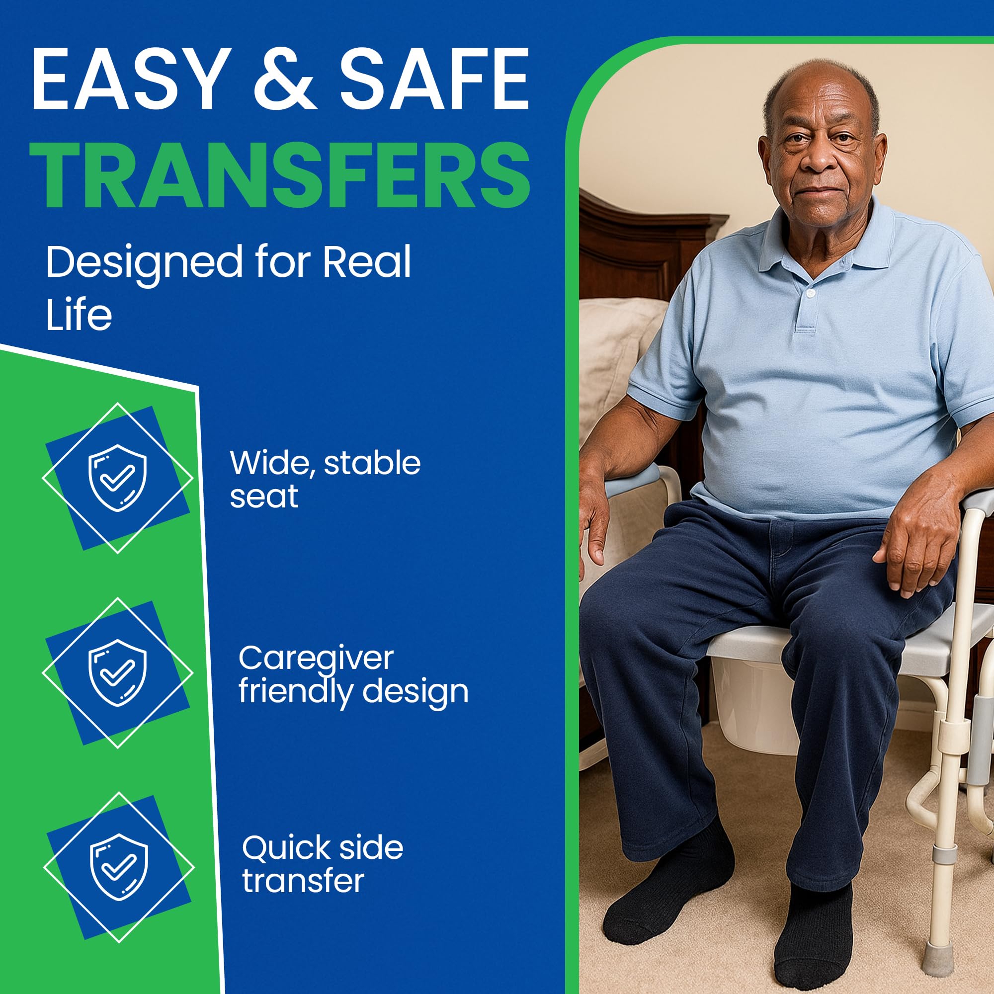 HEALTHLINE Heavy Duty Drop Arm Bariatric Commode | Bedside Commode Toilet Chair with Arms and Bathroom Safety Frame for Elderly, Adults | Adjustable Seat Height, Extra-Wide, 500 lbs - Image 3