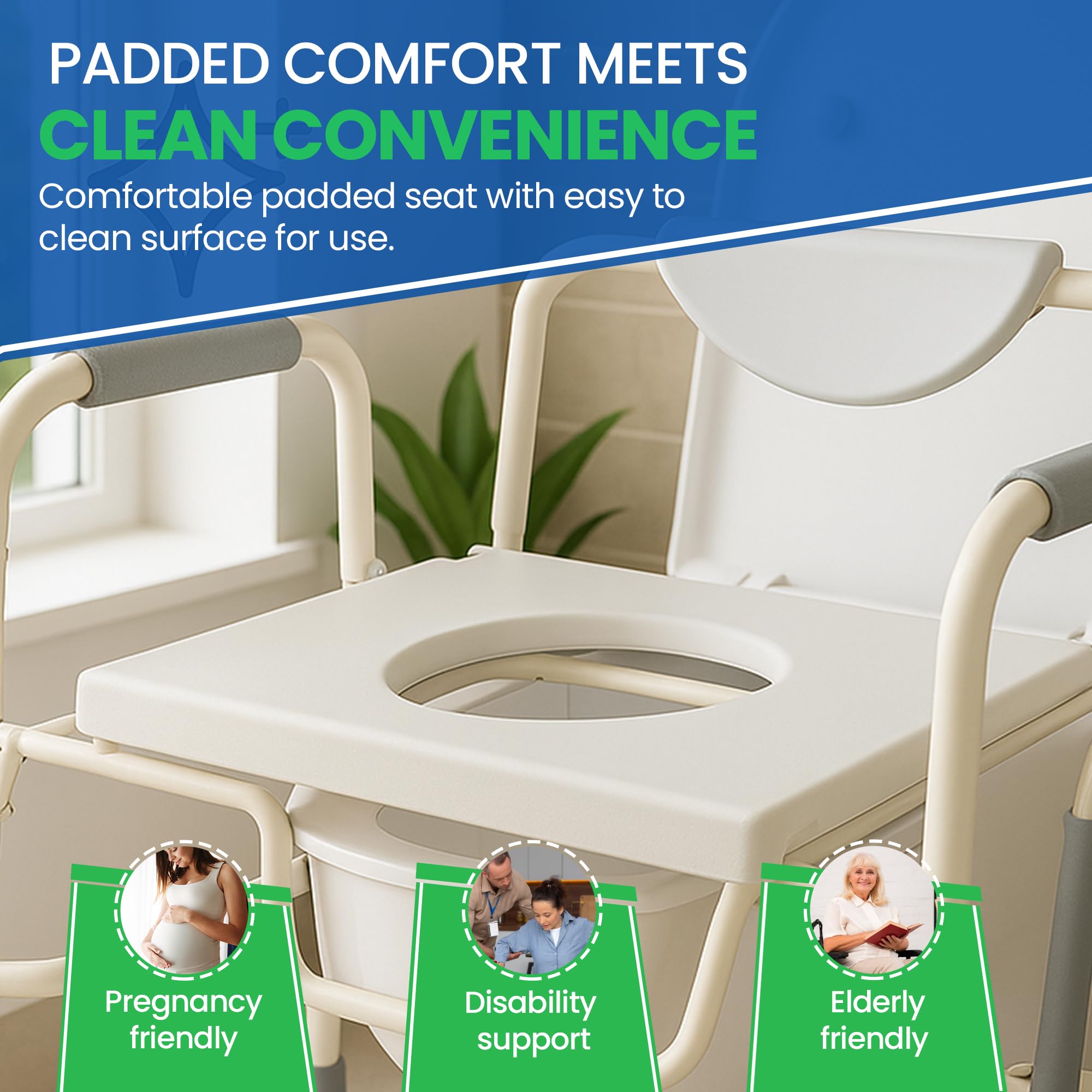 HEALTHLINE Heavy Duty Drop Arm Bariatric Commode | Bedside Commode Toilet Chair with Arms and Bathroom Safety Frame for Elderly, Adults | Adjustable Seat Height, Extra-Wide, 500 lbs - Image 4