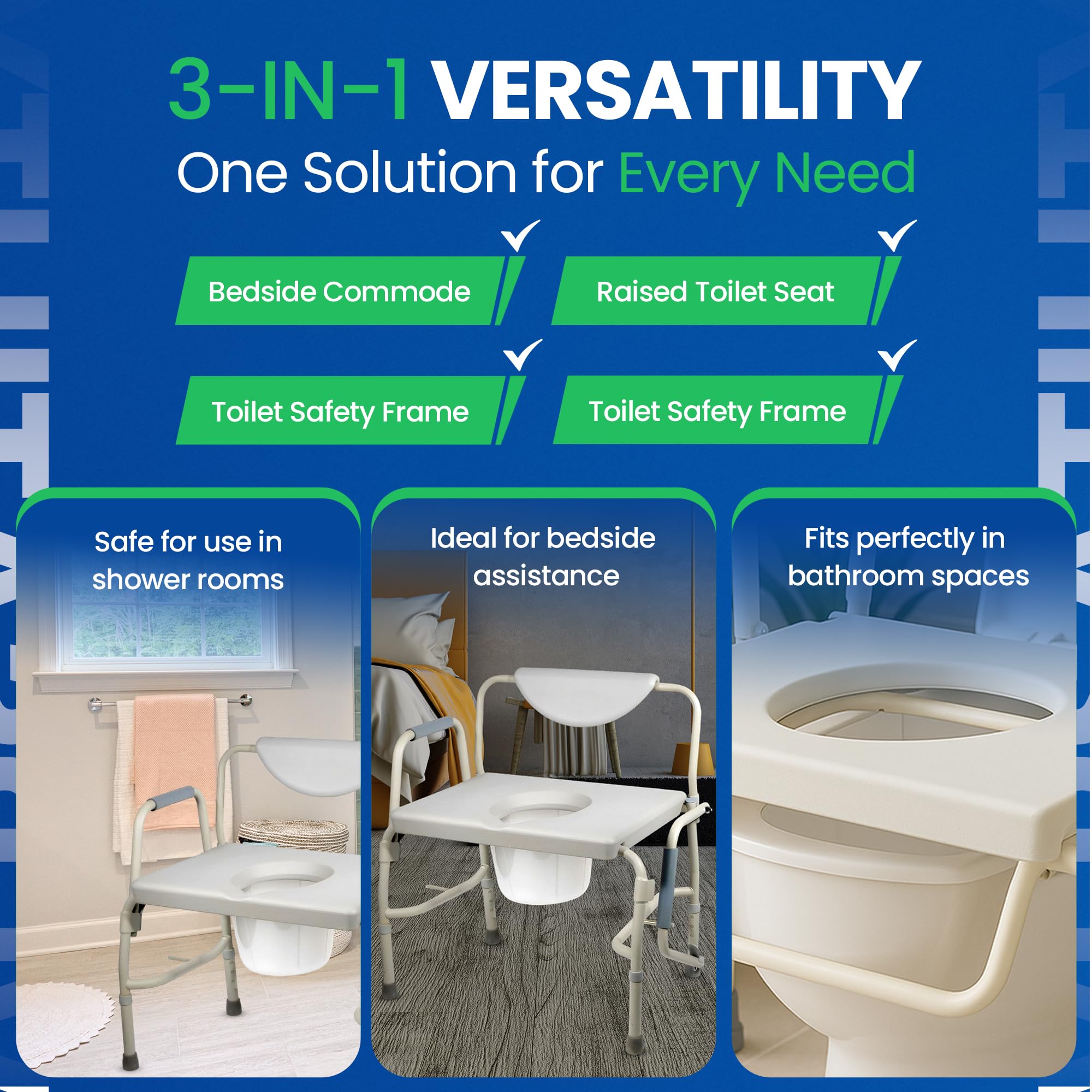 HEALTHLINE Heavy Duty Drop Arm Bariatric Commode | Bedside Commode Toilet Chair with Arms and Bathroom Safety Frame for Elderly, Adults | Adjustable Seat Height, Extra-Wide, 500 lbs - Image 5