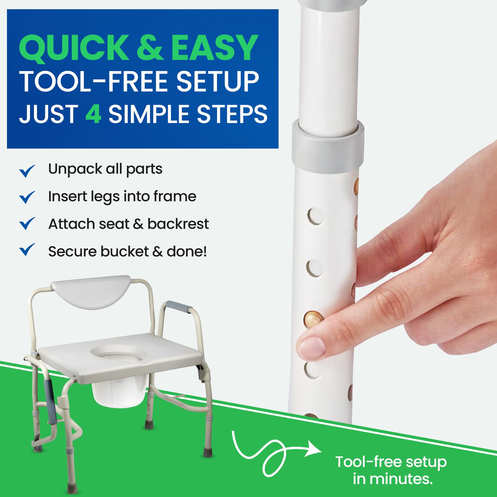 HEALTHLINE Heavy Duty Drop Arm Bariatric Commode | Bedside Commode Toilet Chair with Arms and Bathroom Safety Frame for Elderly, Adults | Adjustable Seat Height, Extra-Wide, 500 lbs - Image 6