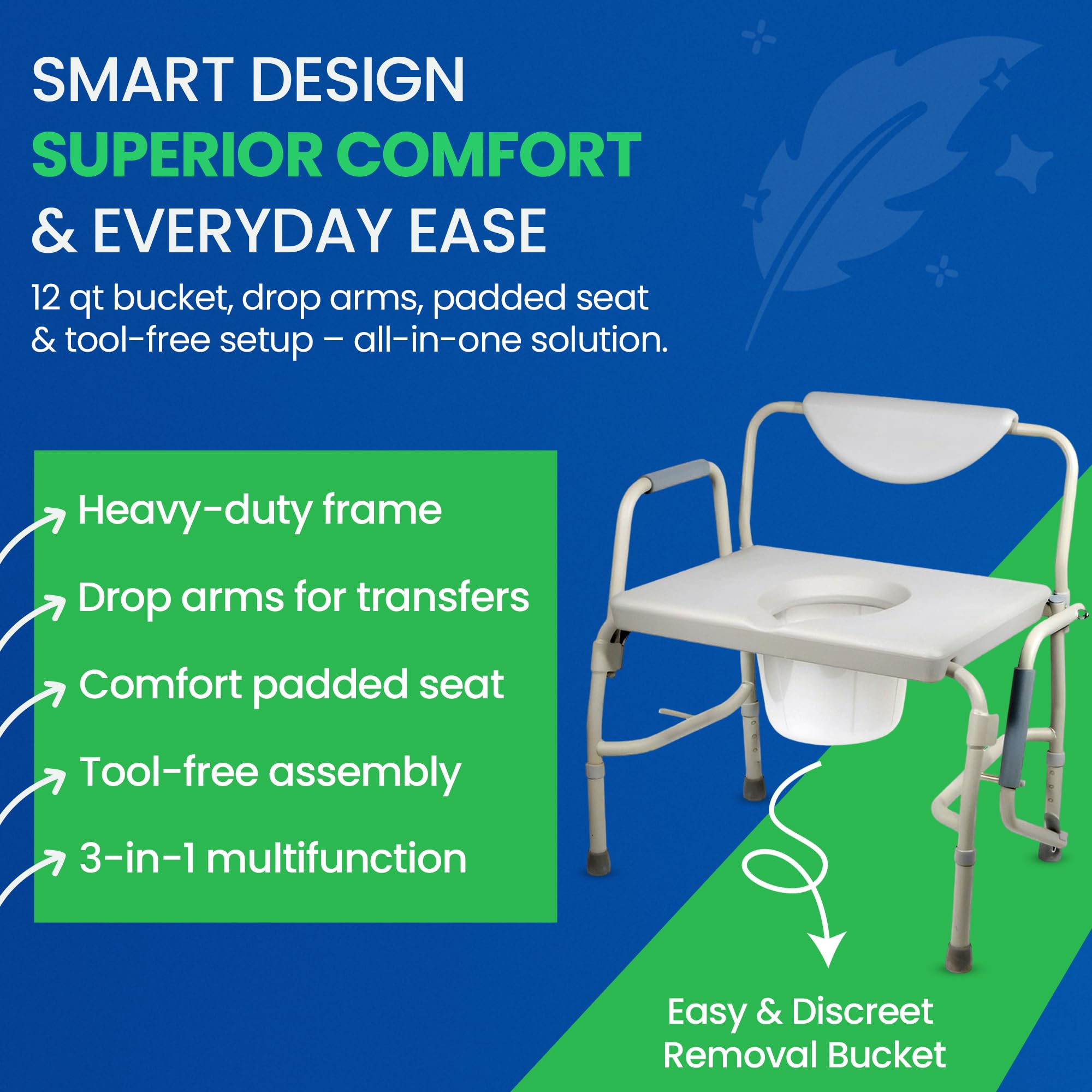 HEALTHLINE Heavy Duty Drop Arm Bariatric Commode | Bedside Commode Toilet Chair with Arms and Bathroom Safety Frame for Elderly, Adults | Adjustable Seat Height, Extra-Wide, 500 lbs - Image 7