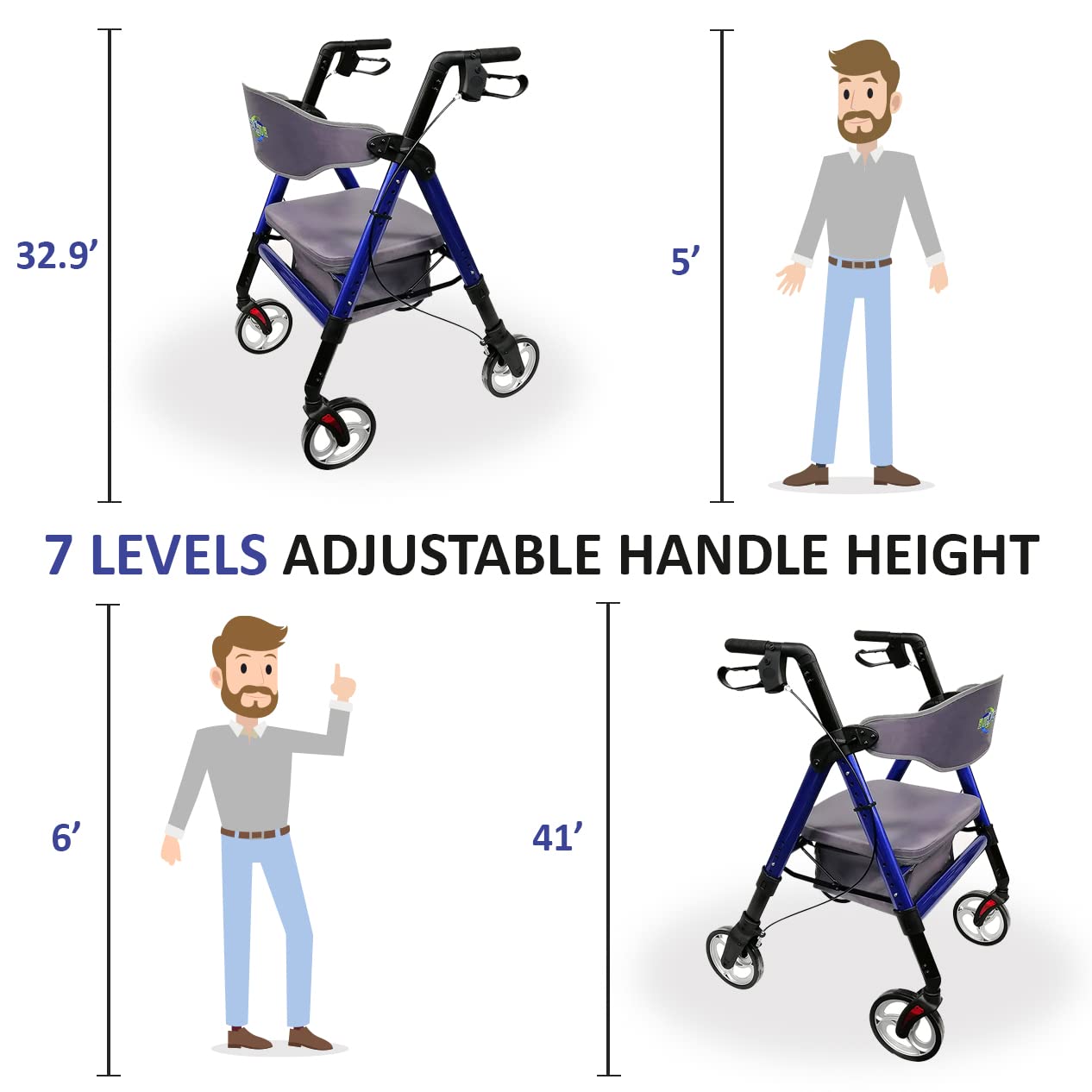 HEALTHLINE Heavy Duty Rollator Walker with Seat - Extra Wide Alluminium Folding Rolling Walkers 450LB with Wide Basket & Padded Seat - 4 Wheel Walker for Adults (Red) - Image 5