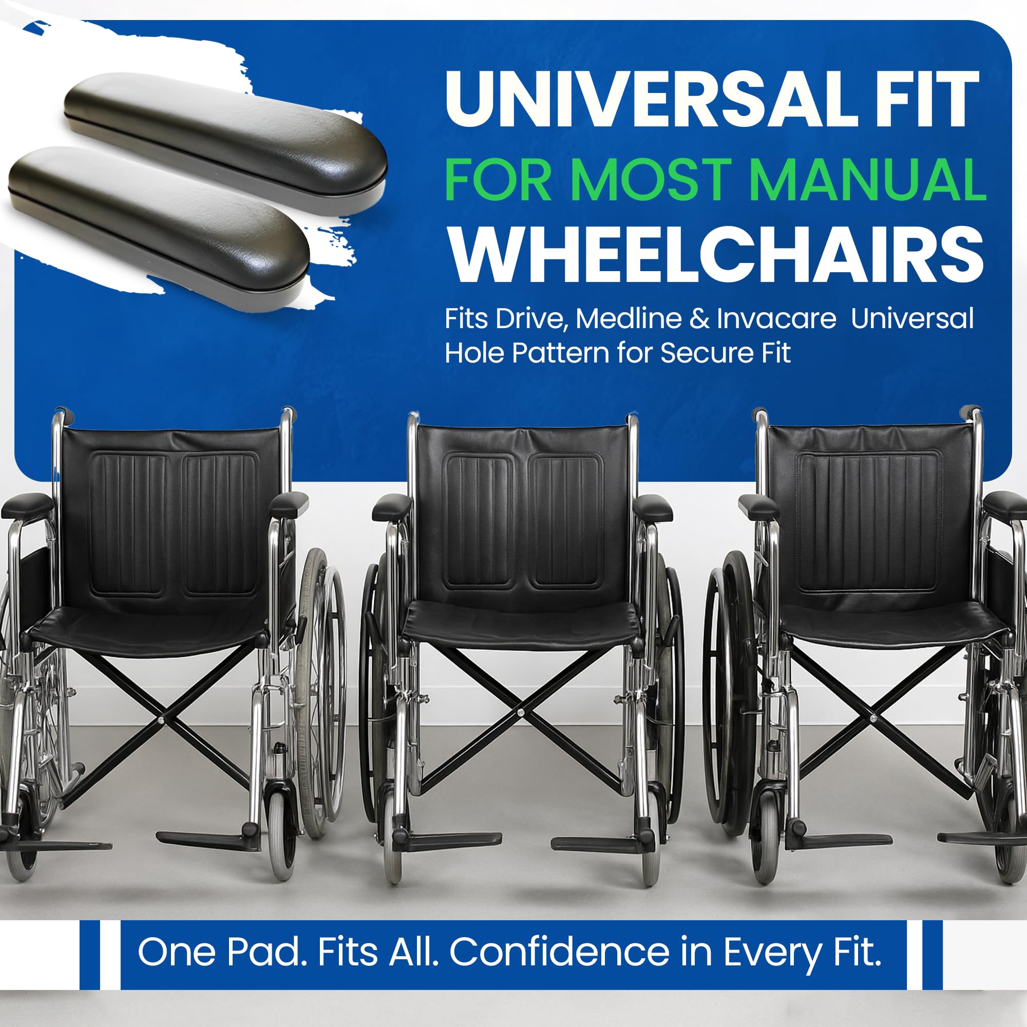 Healthline Padded Armrests for Wheelchair, Universal Arm Pads Replacement Black, 14’ Full Length (2) - Image 5