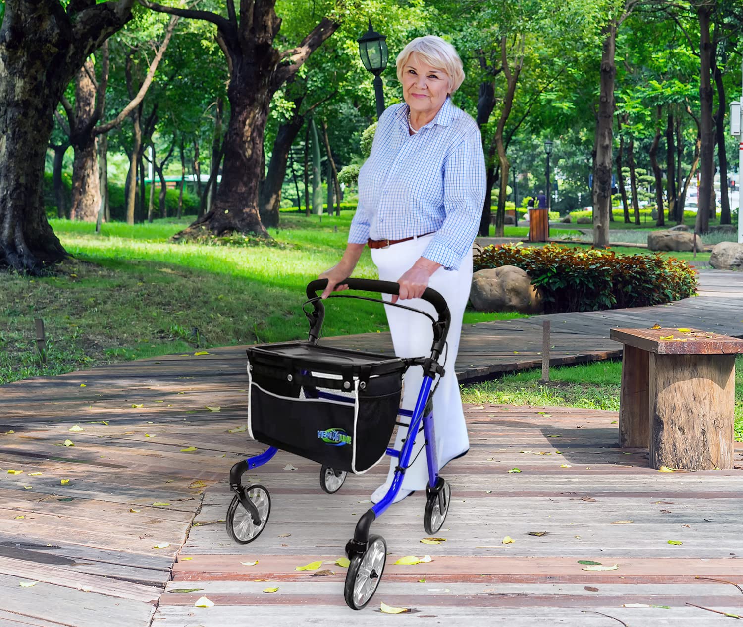 HEALTHLINE Rollator Walker Euro Style - Lightweight 4 Wheel Eldery Walker - Rollator Walkers for Seniors with Basket & Tray - Narrow Doors Indoor Rollator Blue Color - Image 3