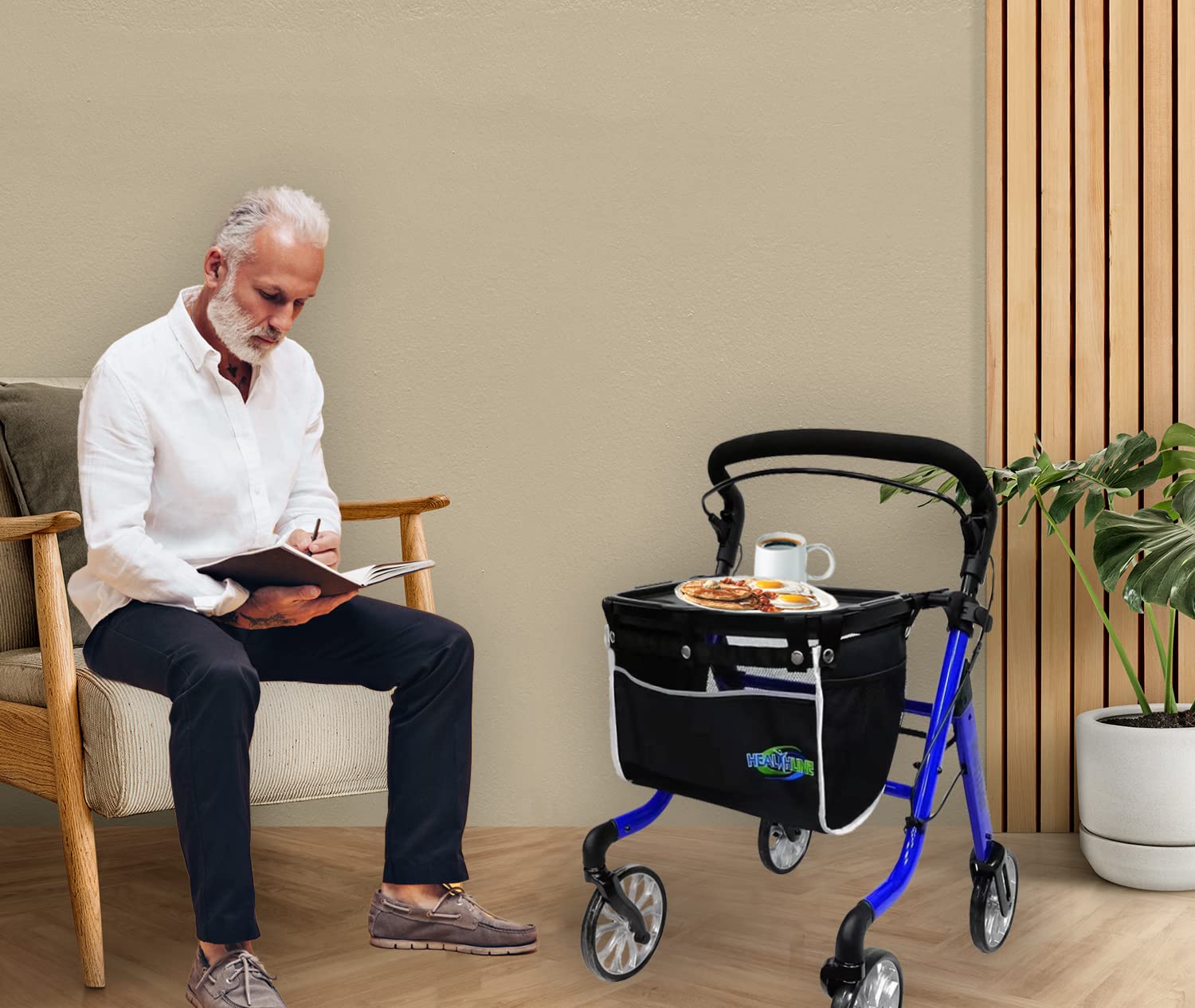 HEALTHLINE Rollator Walker Euro Style - Lightweight 4 Wheel Eldery Walker - Rollator Walkers for Seniors with Basket & Tray - Narrow Doors Indoor Rollator Blue Color - Image 4