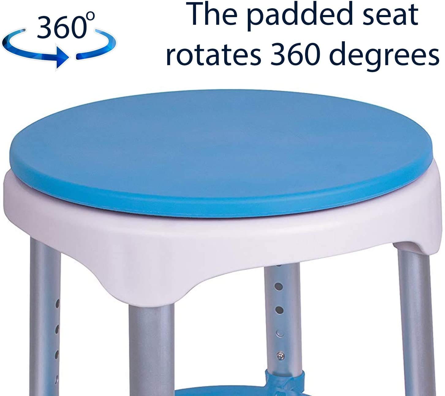 Healthline Round Bath Stool Shower Chair, Compact Shower Stool and Bench 350 Lbs - Small Bathtub Stool Chair for Shower, Non-Slip Seat, 360 Degree Rotating Padded Seat, Adjustable Height - Image 7