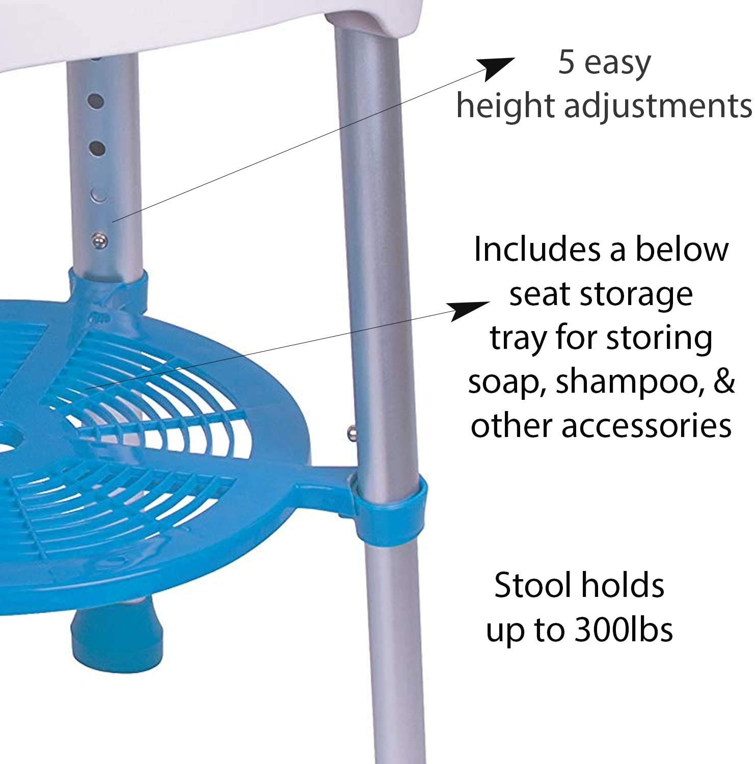 Healthline Round Bath Stool Shower Chair, Compact Shower Stool and Bench 350 Lbs - Small Bathtub Stool Chair for Shower, Non-Slip Seat, 360 Degree Rotating Padded Seat, Adjustable Height - Image 9