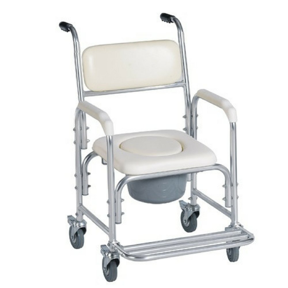 HEALTHLINE Shower Bedside Commode Chair Padded Seat With Wheels by Healthline, Medical Commode Toilet Rolling Shower Chair With Casters (4 Wheels Brakes), Commode Padded Backrest and Seat - Image 5