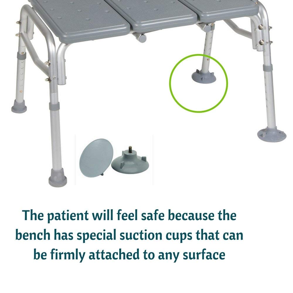 HEALTHLINE Transfer Bench Adjustable Height 500 Lbs, Heavy Duty Bariatric Tub Transfer Bench with Back, Non-Slip Seat, Bath Shower Bench Chair for Bathroom for Elderly Disabled - Image 4