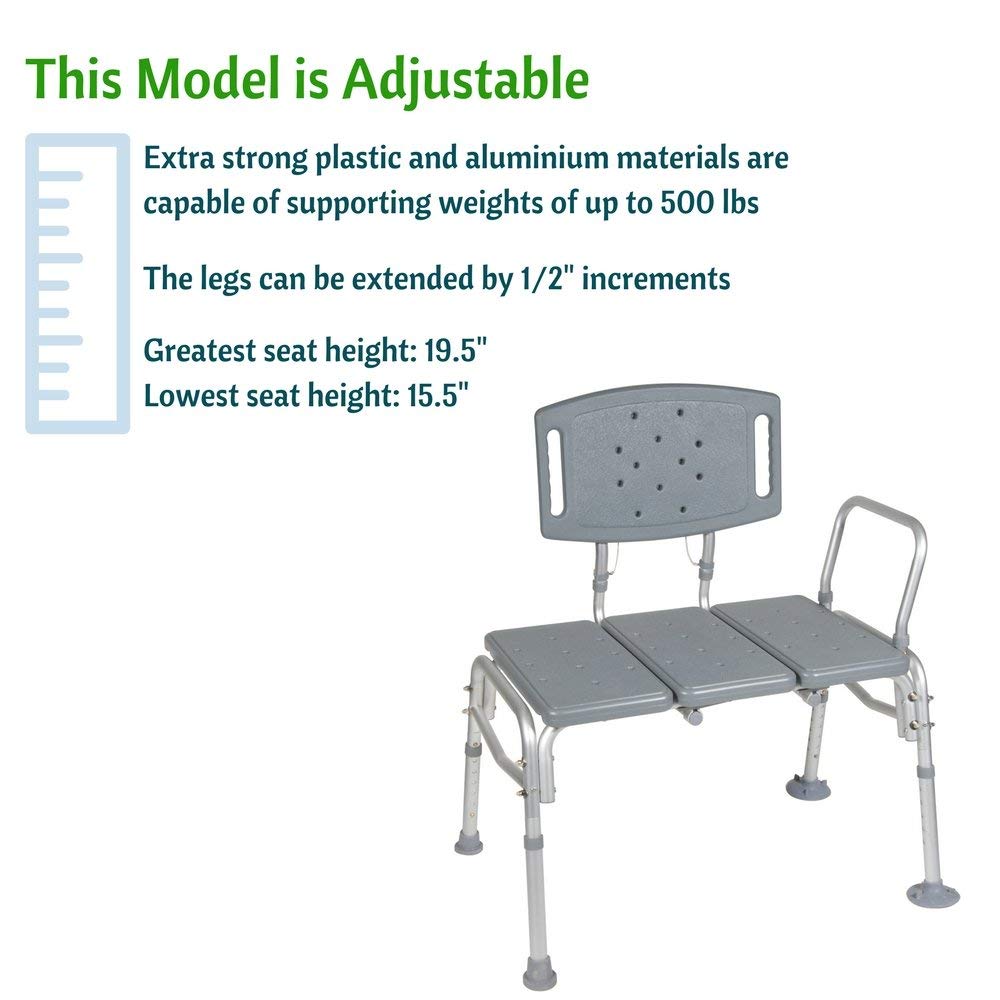 HEALTHLINE Transfer Bench Adjustable Height 500 Lbs, Heavy Duty Bariatric Tub Transfer Bench with Back, Non-Slip Seat, Bath Shower Bench Chair for Bathroom for Elderly Disabled - Image 8
