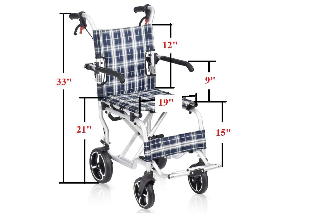 HEALTHLINE Transport Wheelchair Lightweight Foldable Aluminum 19" W/Flip up Legrest and Carrying Bag (only 18 lbs) - Image 5