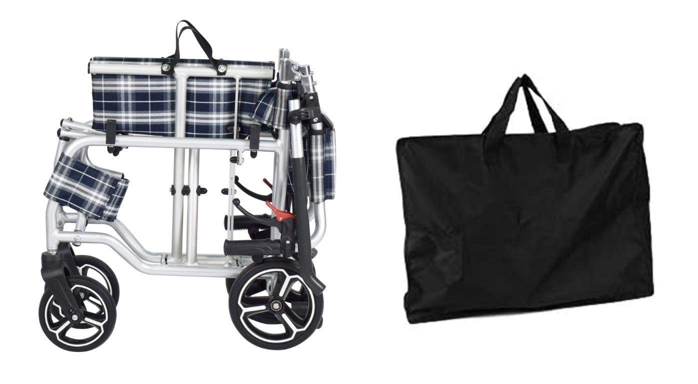 HEALTHLINE Transport Wheelchair Lightweight Foldable Aluminum 19" W/Flip up Legrest and Carrying Bag (only 18 lbs) - Image 6