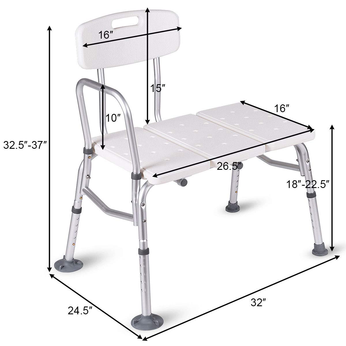 HEALTHLINE Tub Transfer Bench, Lightweight Medical Bath and Shower Chair with Back, Non-Slip Seat, Transfer Bench for Elderly and Disabled, Medical Bath Shower Chair, Adjustable Height, White - Image 7