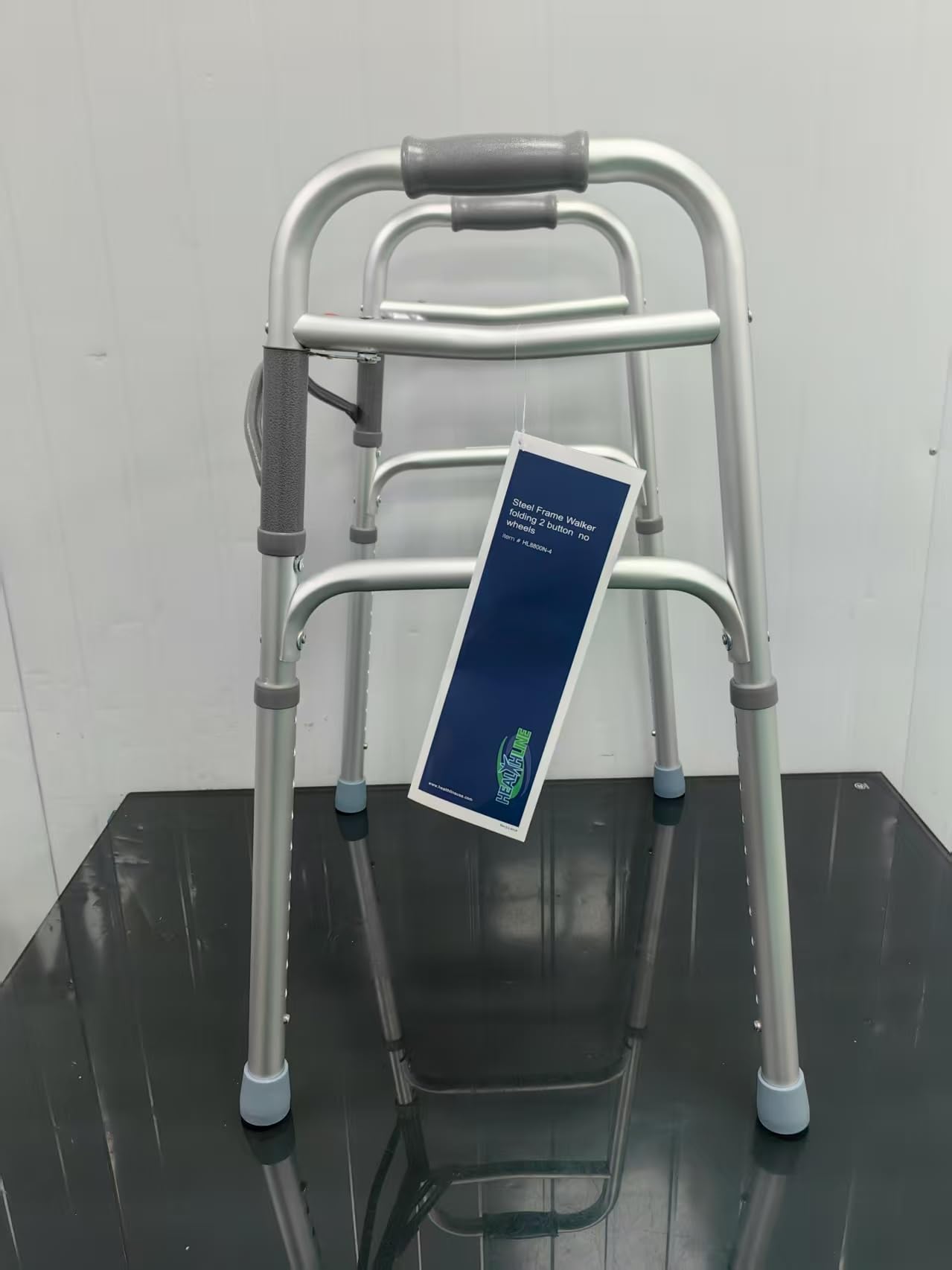 HEALTHLINE Walker Folding Deluxe 2 Button Without Wheels, Lightweight Foldable Mobility Walker No Wheels for Adult Seniors Disabled, Adjustable Height for Short, Average and Tall People - Image 2
