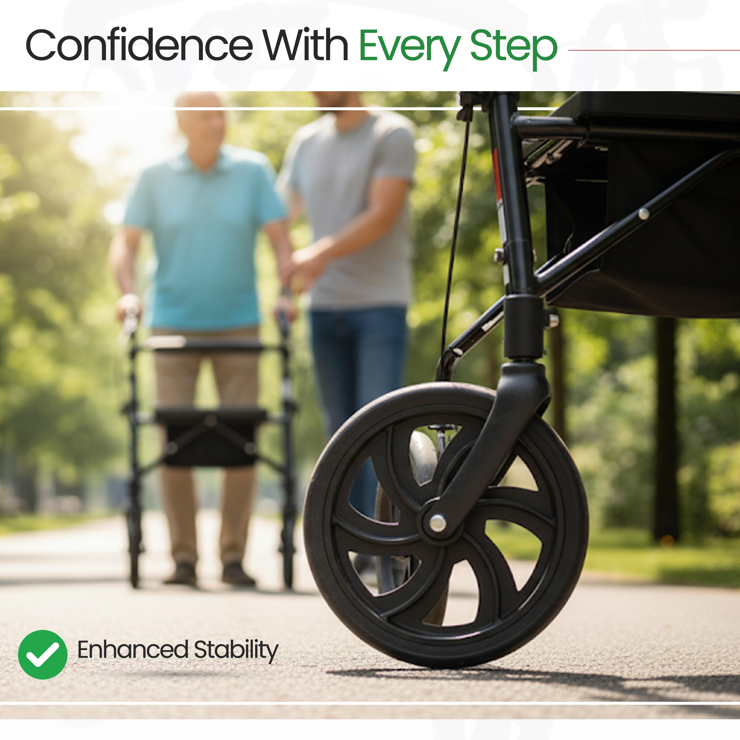 Healthline Walker Rollator Replacement Wheel – 7.5" Rear Wheel for Rollators – Choose Single Wheel or 2-Pack (Includes Bearings, Check Contents Before Purchase) - Image 5