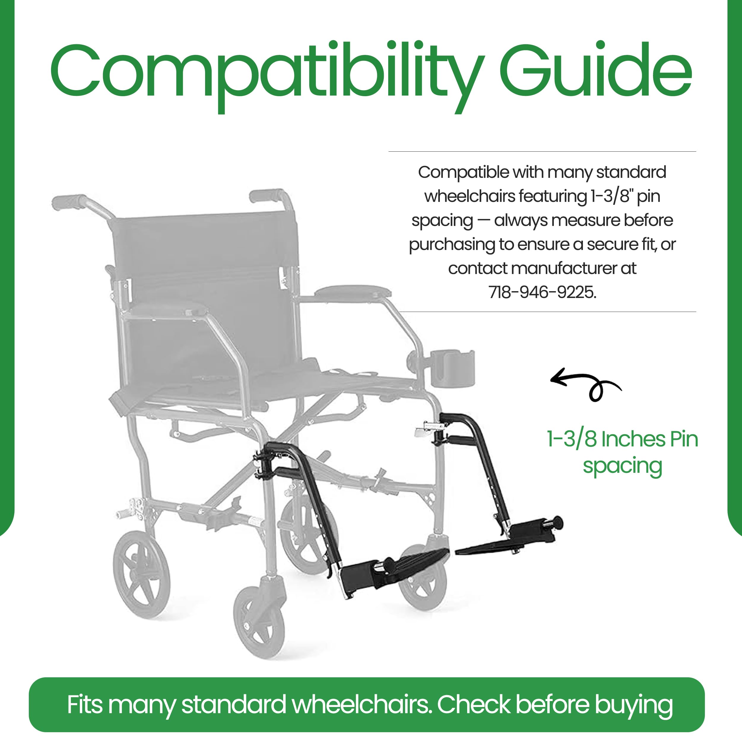 Healthline Wheelchair Swingaway Legrest Footplates with Heel Loops – Pair (Black) – Fits Select Standard Wheelchairs – Adjustable Length 16.5"–20.5" – Check Compatibility Before Ordering - Image 3