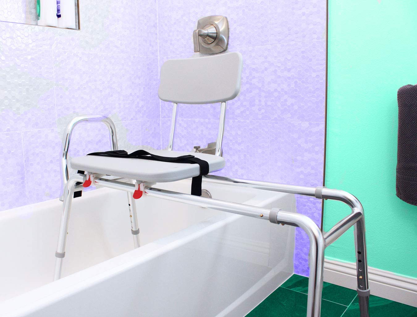 Transfer Bench Sliding with Cut Out Adjustable Height Legs,Include Seat Belt Lightweight Plastic Benches for Bath Tub and Shower with Back Non-Slip Seat - Image 3
