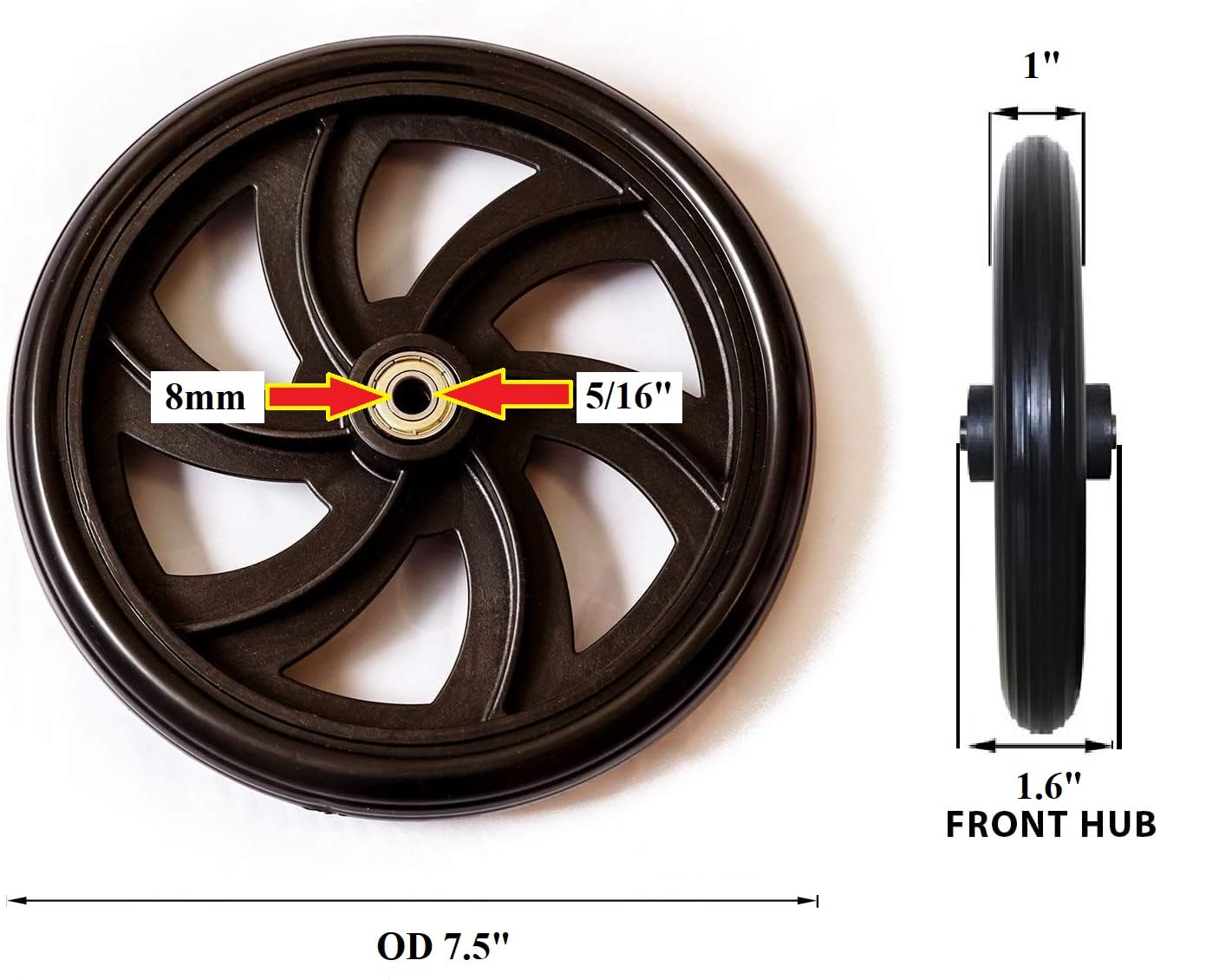 Walker Rollator Replacement 7.5" Wheels Black (1pis) (FRONT 1) - Image 3